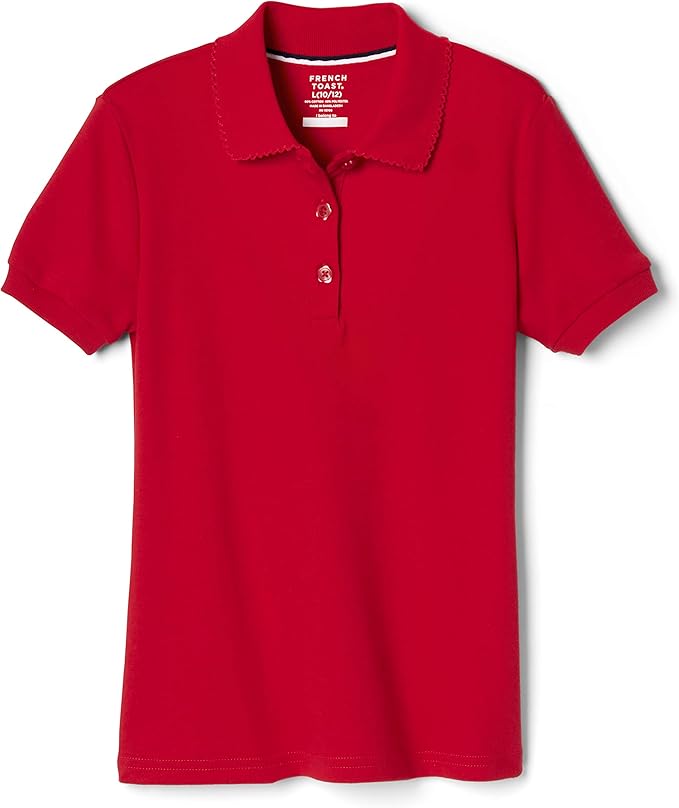 French Toast Short Sleeve Fitted Interlock Polo with Picot Collar (Feminine Fit), Red SA9423-N