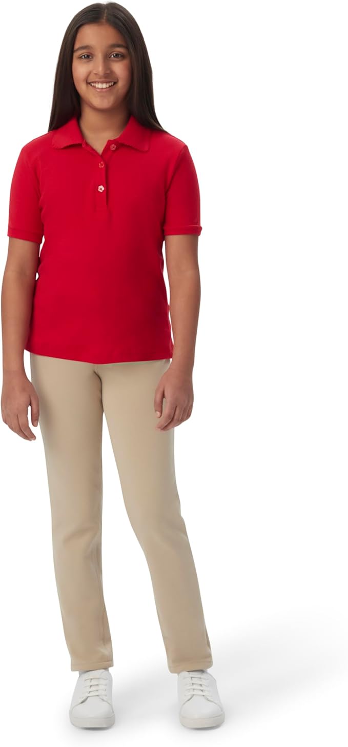 French Toast Short Sleeve Fitted Interlock Polo with Picot Collar (Feminine Fit), Red SA9423-N