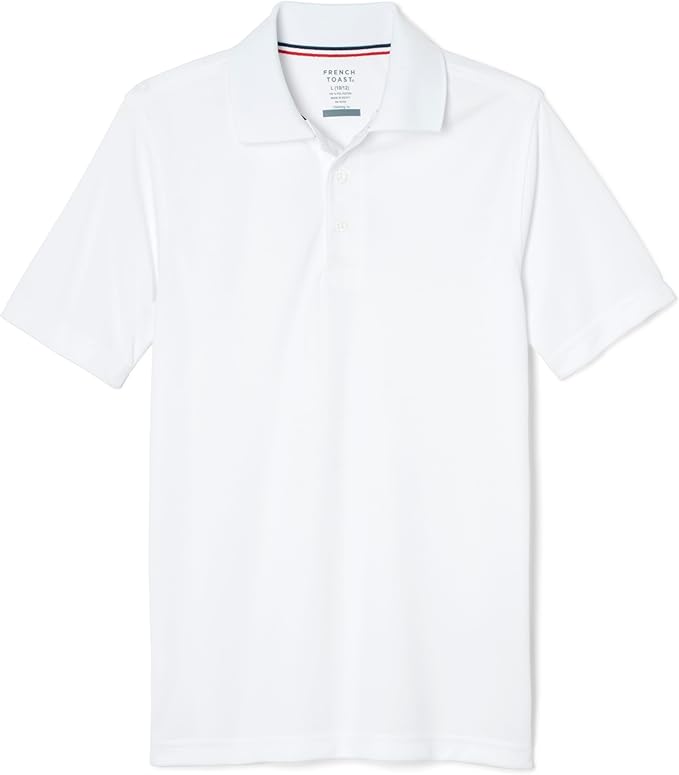 French Toast Boy's Moisture Wicking Performance Sport Polo Short Sleeve Shirt, White SA9509-A