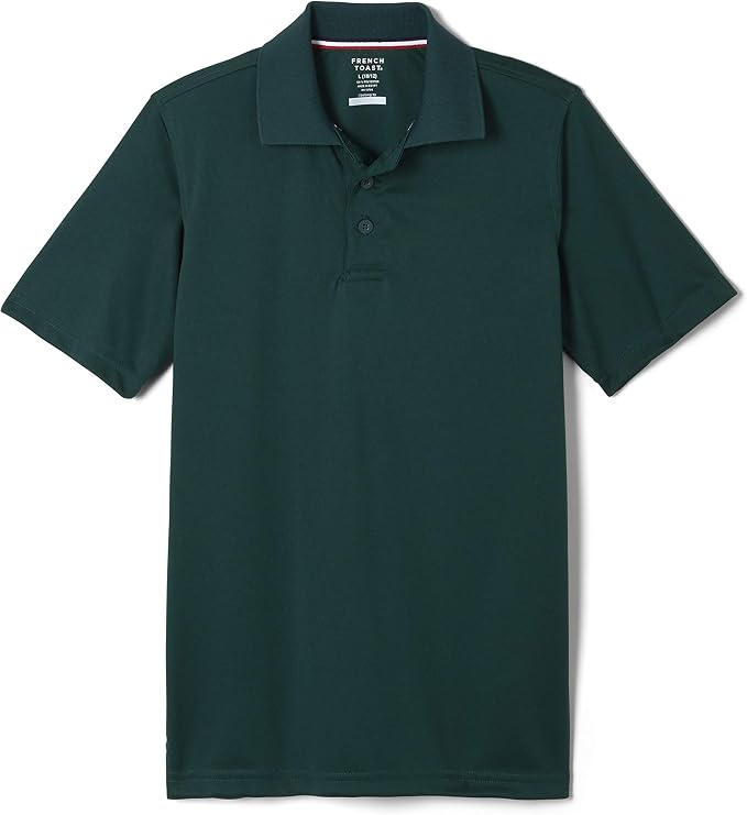 French Toast Young Men's Moisture Wicking Performance Sport Polo Short Sleeve Shirt, Hunter Green SA9509Y-H