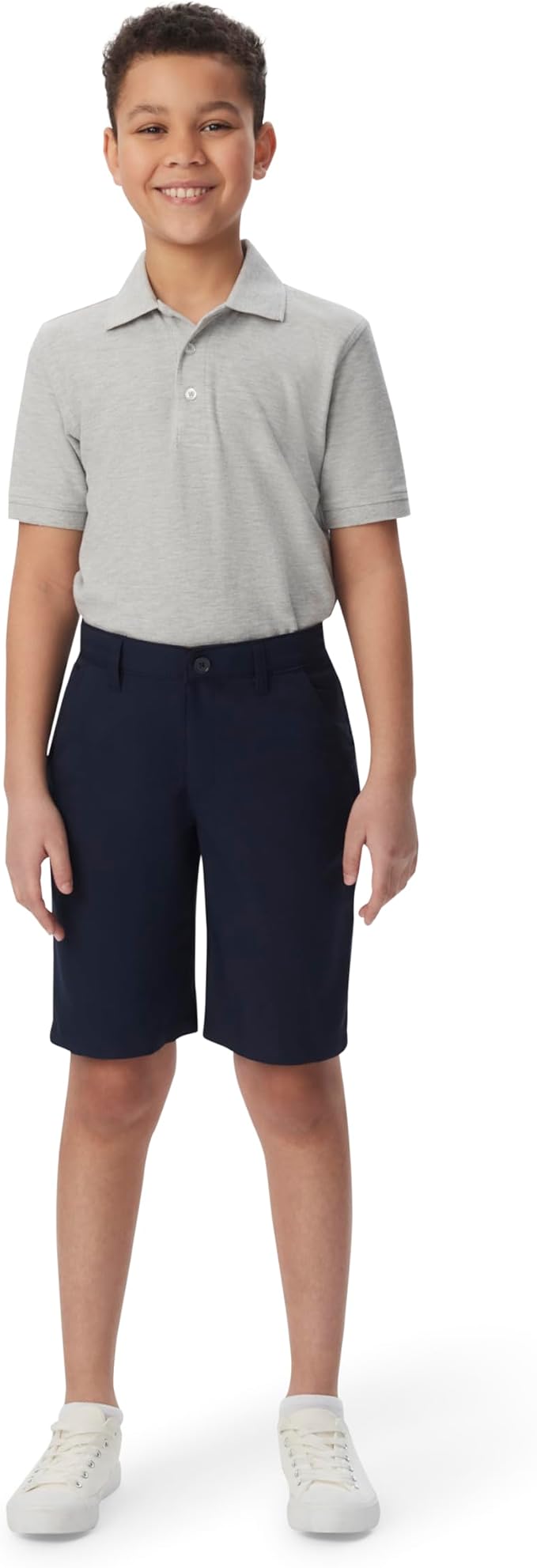 French Toast Boys' Flat Front Microfiber Performance Stretch Short, Navy SH9252-E
