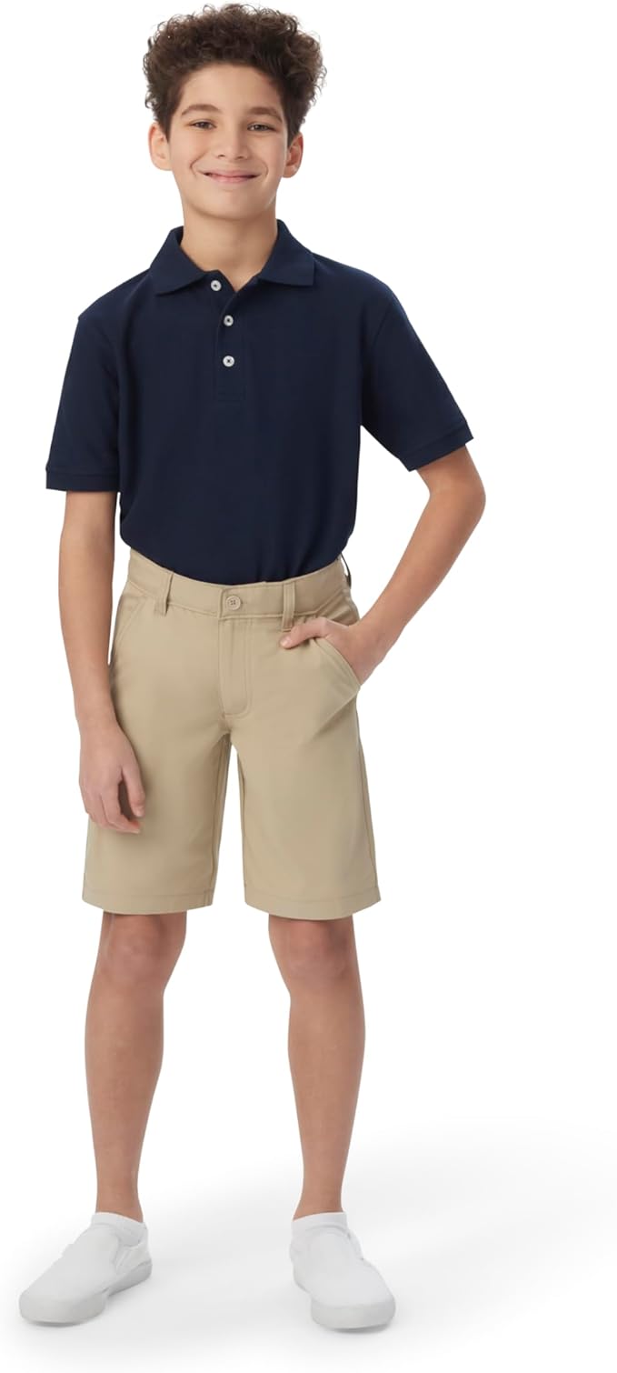 French Toast Boys' Flat Front Microfiber Performance Stretch Short, Khaki SH9252-G