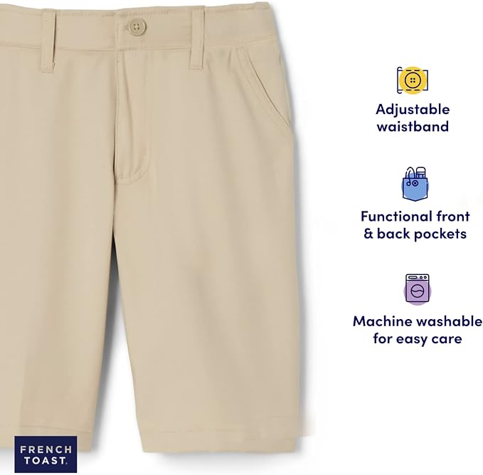 French Toast Boys' Flat Front Microfiber Performance Stretch Short, Khaki SH9252-G