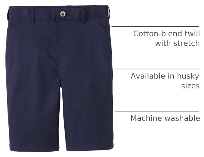 French Toast Boys Flat Front Stretch Twill Shorts with Adjustable Waist, Navy SH9276-E