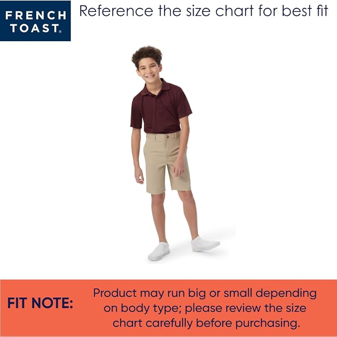 French Toast Boys Flat Front Stretch Twill Shorts with Adjustable Waist, Khaki SH9276-G