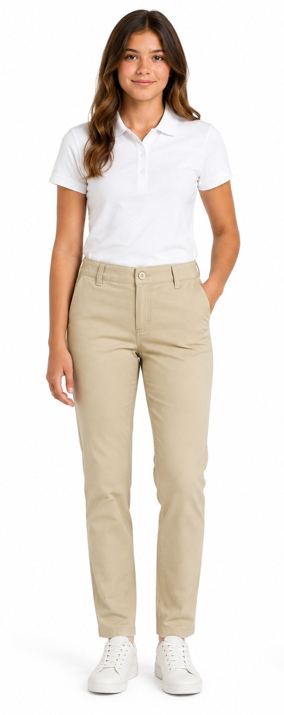 French Toast Women's Slim Fit Stretch Twill Pant, Khaki SK9405W-G