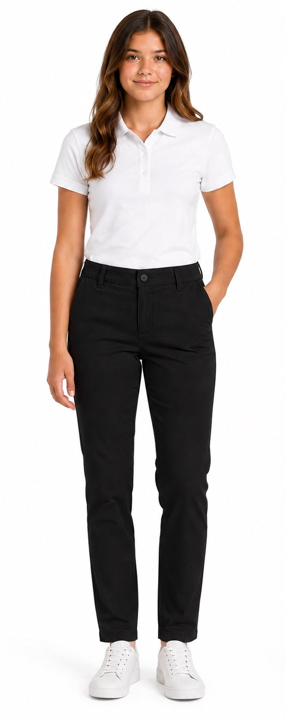 French Toast Women's Slim Fit Stretch Twill Pant, Black SK9405W-F