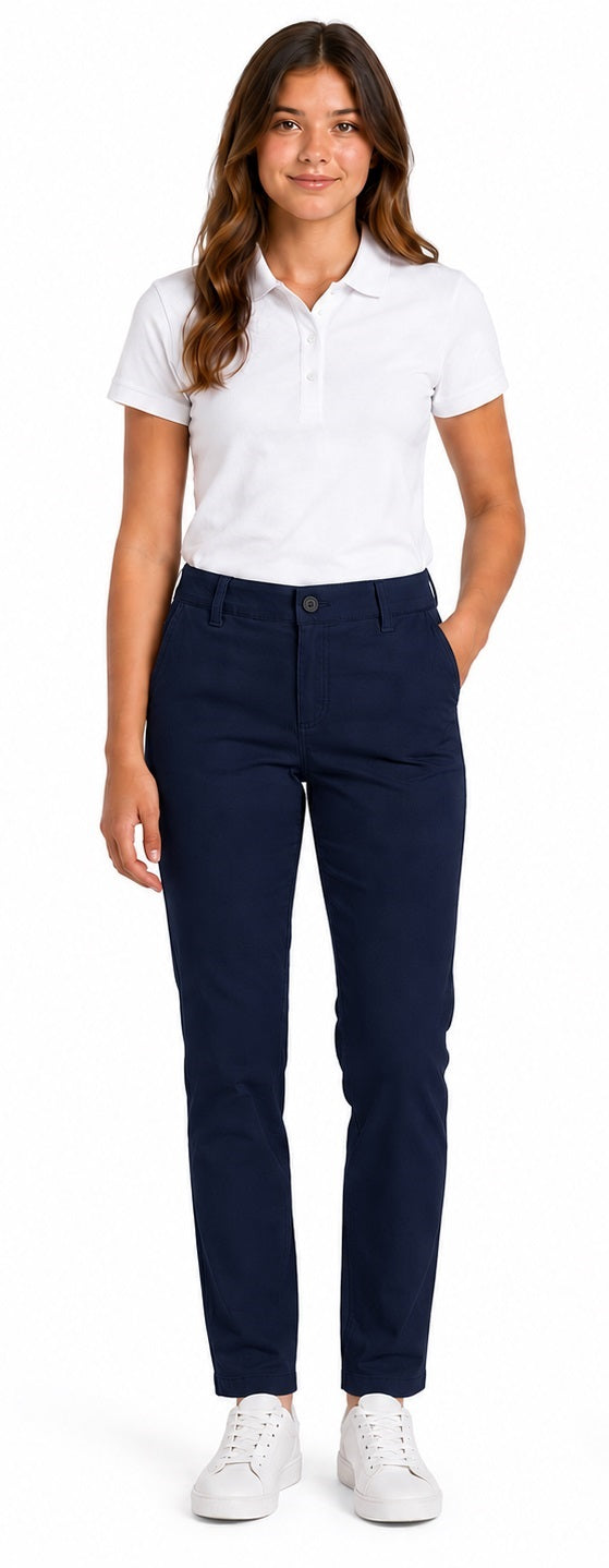 French Toast Women's Slim Fit Stretch Twill Pant, Navy SK9405W-E