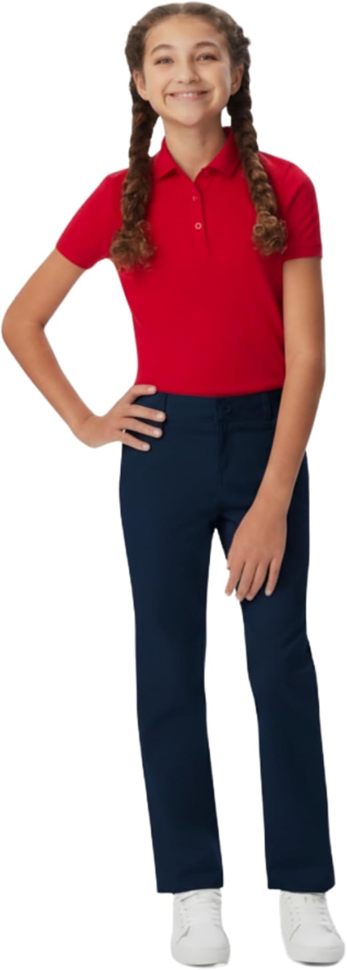French Toast Girls’ Straight Fit Stretch Twill Pant, Navy SK9490-E