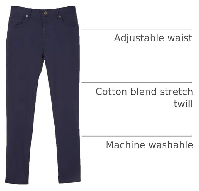 French Toast Boys' Adjustable Waist 5 Pocket Stretch Slim Fit Pant, Navy SK9531-E