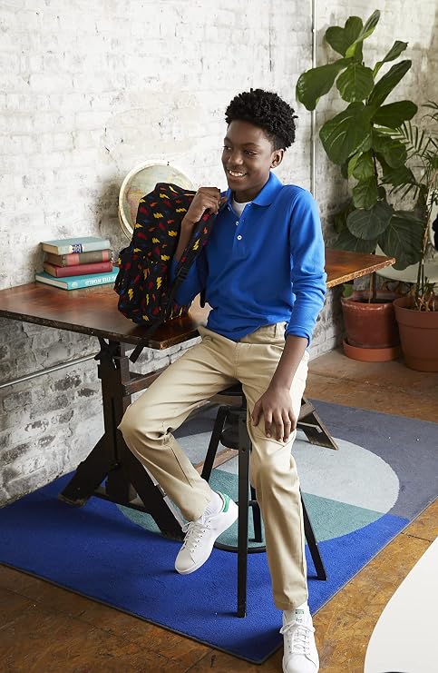 French Toast Boys' Adjustable Waist Straight Fit Stretch Twill Chino Pant, Khaki SK9537-G