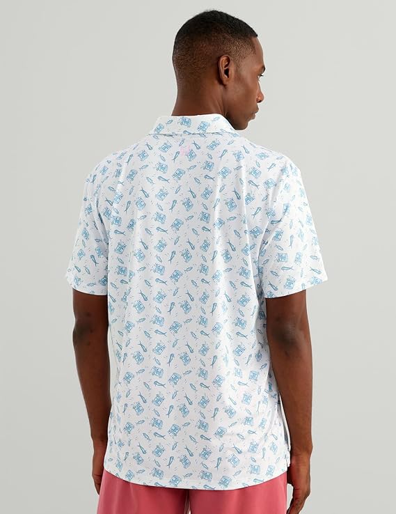 HUK Men's Pursuit Pattern, Performance Short Sleeve Polo Shirt, White On The Rocks H1200634-116