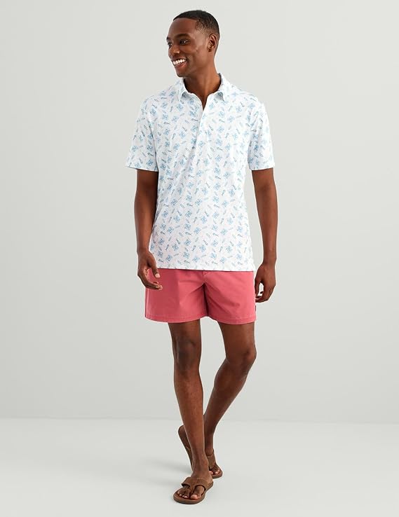 HUK Men's Pursuit Pattern, Performance Short Sleeve Polo Shirt, White On The Rocks H1200634-116