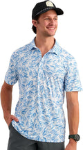 HUK Men's Pursuit Pattern, Performance Short Sleeve Polo Shirt, Regatta Fish Chaos H1200635-431