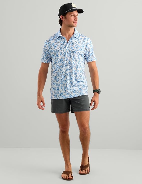 HUK Men's Pursuit Pattern, Performance Short Sleeve Polo Shirt, Regatta Fish Chaos H1200635-431