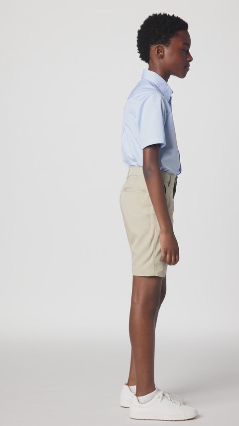 French Toast Boys' Flat Front Microfiber Performance Stretch Short, Khaki SH9252-G