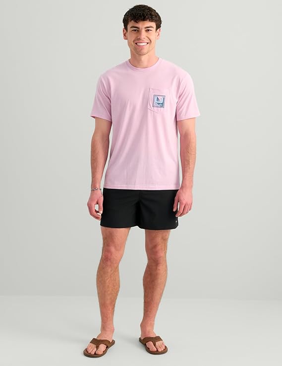 Huk Mens Rising Huk Pocket Tee, Oleander H1000606-563