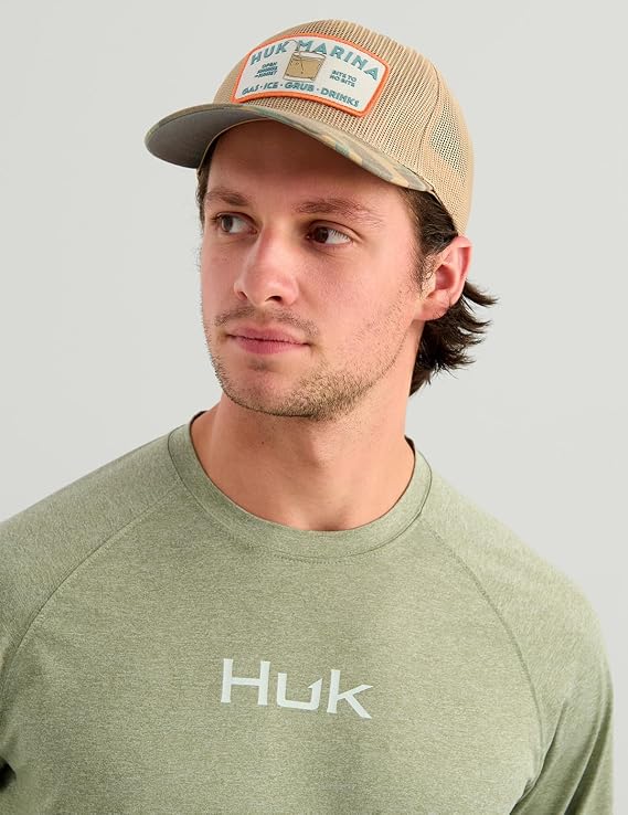 HUK Men's Airweight Crew, UPF 30+ Lightweight Performance Fishing Shirt, Seagrass Heather H1200739-486